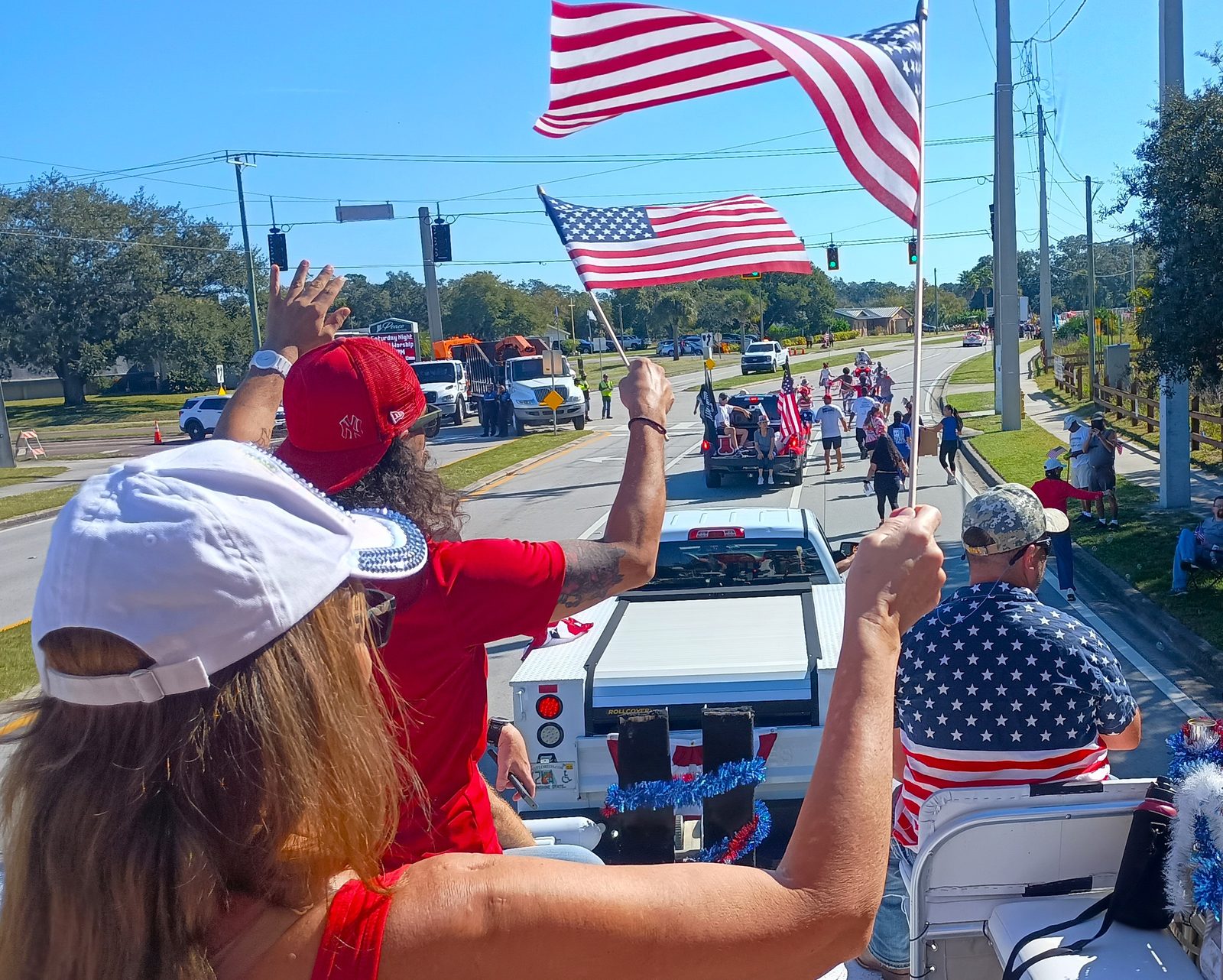 Flags flying along the route at the Veterans parade